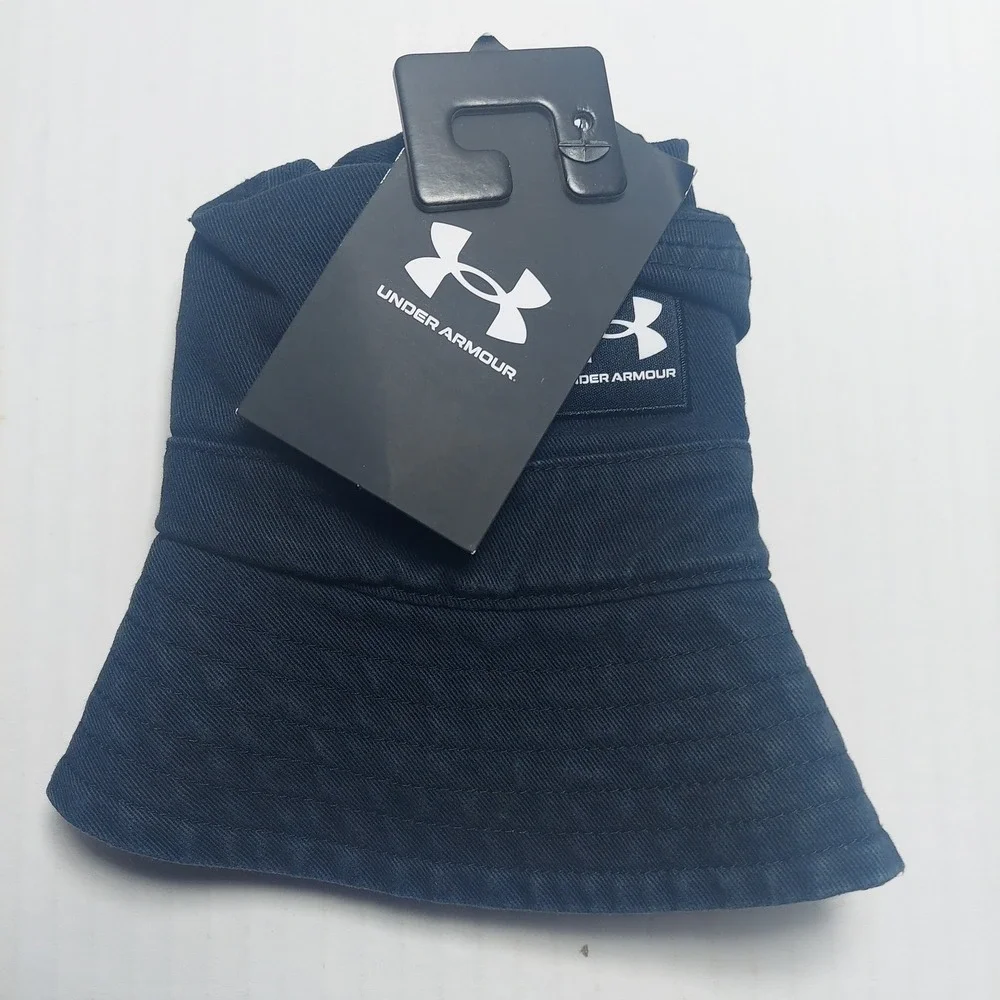 Under Armour Bucket Hat Mens L/XL Black New Washed Cotton Twill Logo 1376704